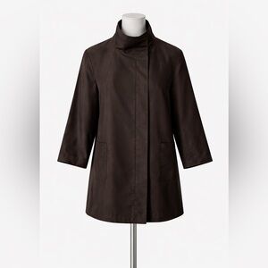 Akris for Bergdorf Goodman Espresso Brown Silk Water-Repellent Raincoat Size 6